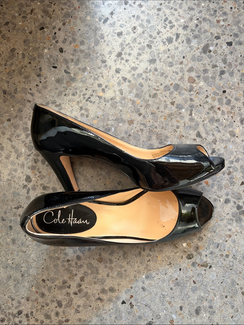 Cole Haan Black Patent Peep-Toe Pumps